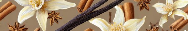 Muster aus Vanilleblüten, Vanille und Zimstangen